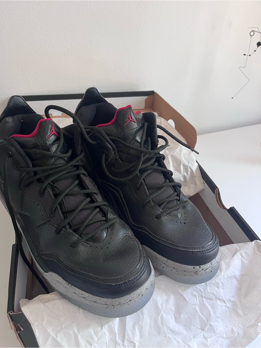 Jordan Courtside 23 (GS) Black Leather Retro Sneakers with Red Trim (7Y) - youth